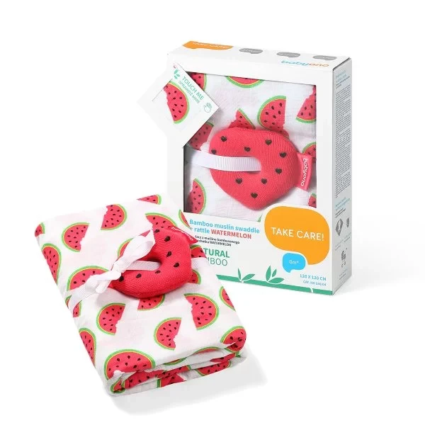 Пелёнка бамбуковая муслиновая + погремушка BabyOno