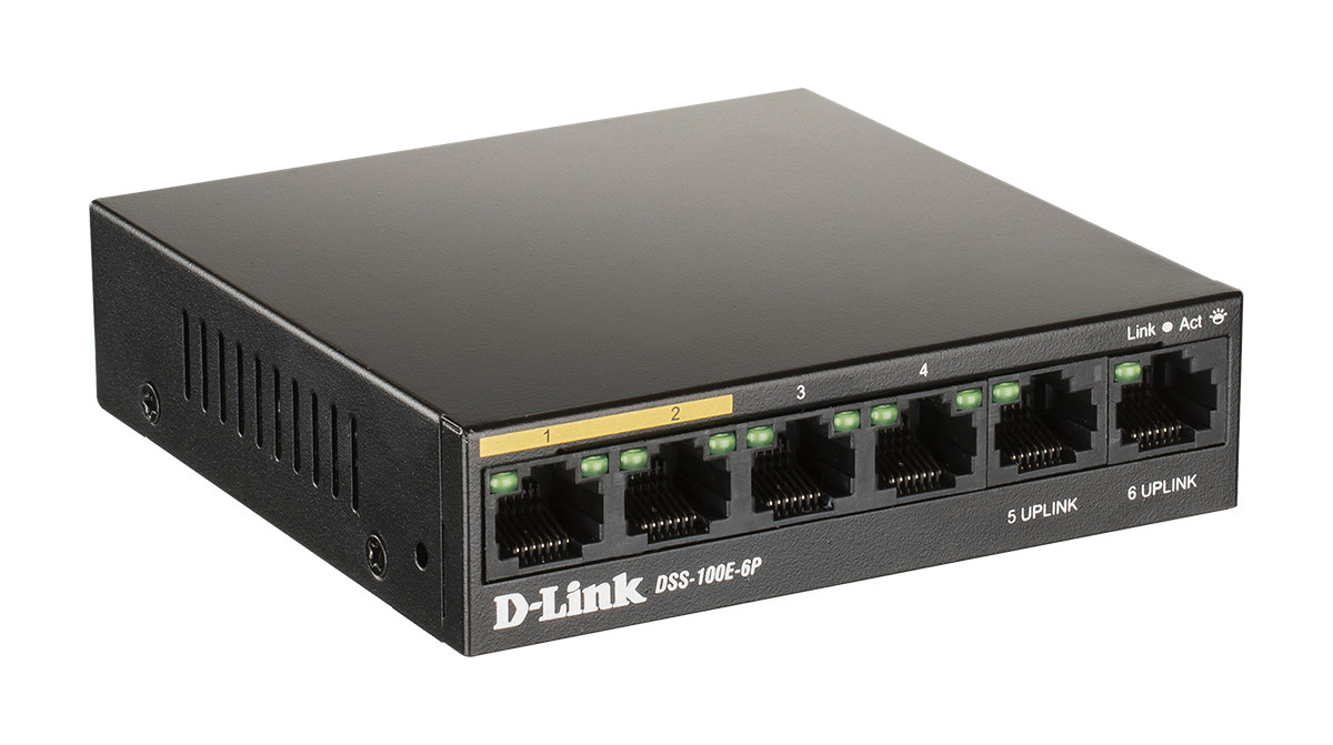 D-link DSS-100E-6P коммутатор неуправляемый с 6 портами 10/100Base-TX (4 порта PoE 802.3af/at, PoE бюджет 55 В - фото 2 - id-p99301368