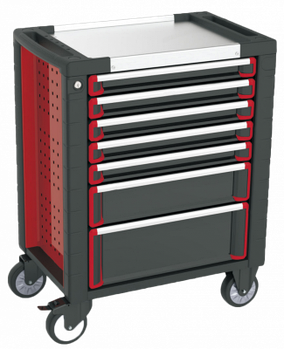 Тележка инструментальная семь выдвижных ящиков, набор инструмента 231 предмет, цвет красный.