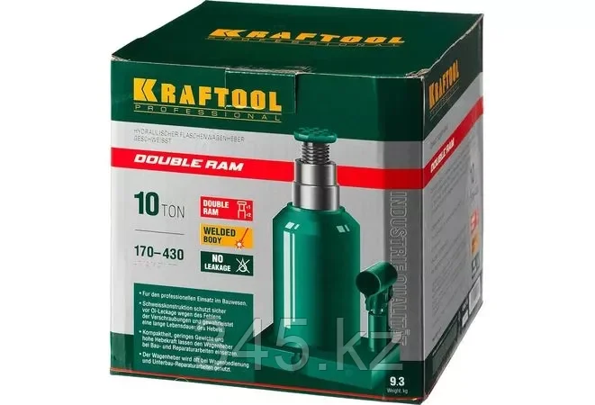 KRAFTOOL DOUBLE RAM 10т 170-430мм домкрат двухштоковый бутылочный с увеличенным подъемом, KRAFT BODY - фото 6 - id-p98431033