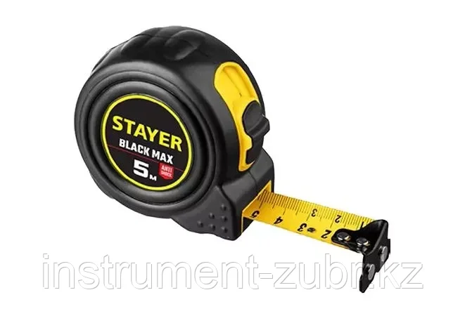 STAYER BlackMax 5м / 25мм рулетка в ударостойком полностью обрезиненном корпусе  и двумя фиксаторами, фото 2