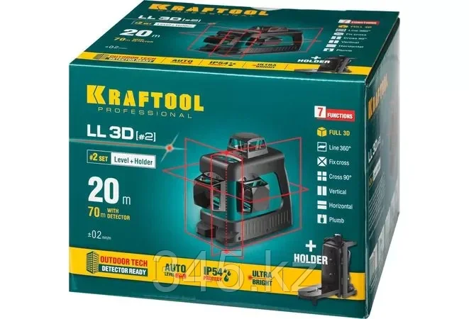 KRAFTOOL LL 3D #2 нивелир лазерный с держателем ВМ1, в коробке - фото 9 - id-p98430970