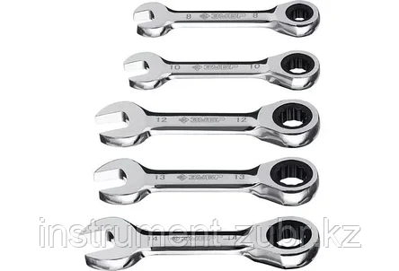 Набор комбинированных гаечных ключей трещоточных укороченных 5 шт, 8 - 14 мм, ЗУБР, фото 2