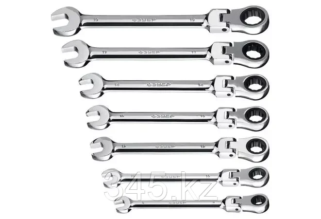 Набор комбинированных гаечных ключей трещоточных шарнирных 7 шт, 8 - 19 мм, ЗУБР - фото 1 - id-p98431738
