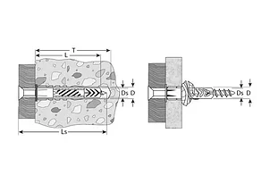 Дюбель универсальный полипропиленовый, без бортика, в комплекте с оцинкованным шурупом, 6 х 37 мм, 10 шт, ЗУБР, фото 2