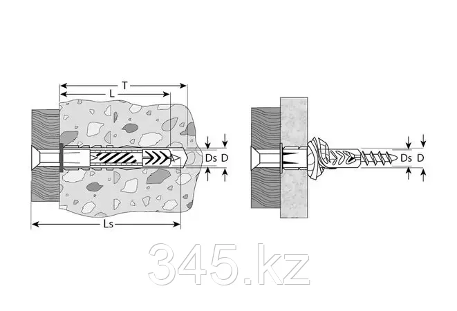 Дюбель универсальный полипропиленовый, без бортика, в комплекте с оцинкованным шурупом, 10 х 61 мм, 4 шт, ЗУБР - фото 2 - id-p98432367