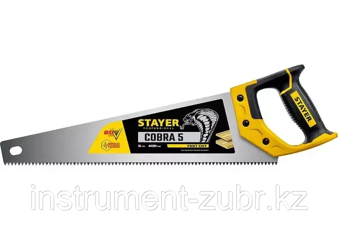 Ножовка по дереву (пила) "Cobra 5" 400 мм, 5 TPI, прямой крупный зуб, быстрый рез поперек волокон, для крупных
