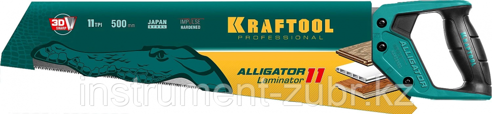 Ножовка по ламинату "Alligator LAMINATOR 11", 500 мм, 11 TPI 3D зуб, KRAFTOOL