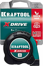 KRAFTOOL X-Drive 8м / 25мм рулетка с ударостойким обрезиненным корпусом