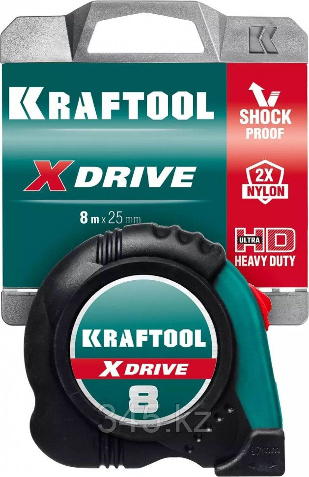 KRAFTOOL X-Drive 8м / 25мм рулетка с ударостойким обрезиненным корпусом - фото 1 - id-p98430964