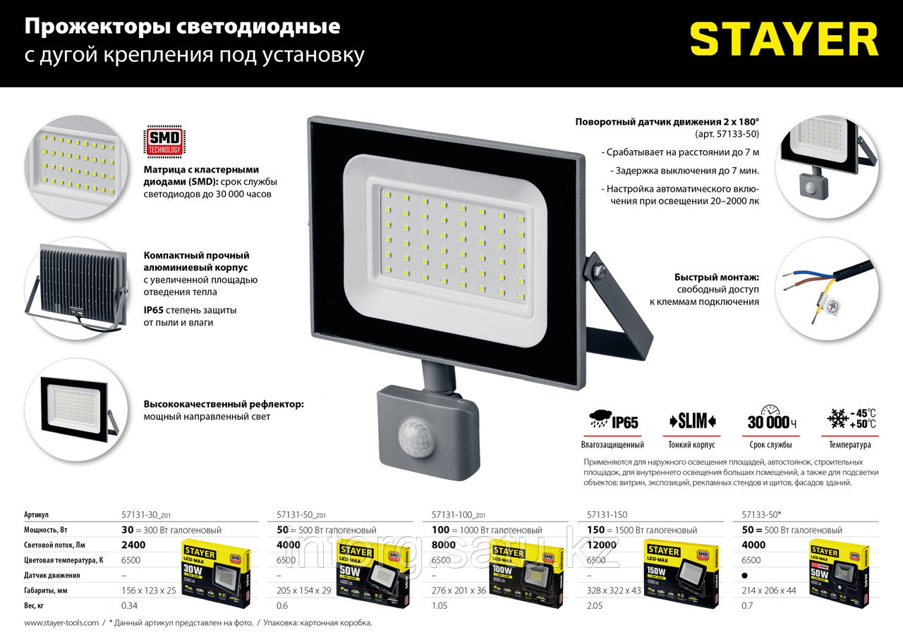 Светодиодный прожектор STAYER 30 Вт, LED-MAX - фото 3 - id-p98860549