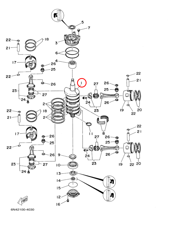 Коленвал Yamaha Y 115- 140 6N71141101