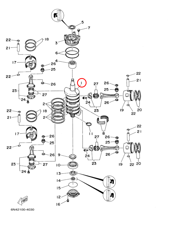 Коленвал Yamaha Y 115- 140 6N71141101 - фото 1 - id-p99088420