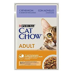 Cat Chow 85г с ягненком и зеленой фасолью в желе паучи для кошек