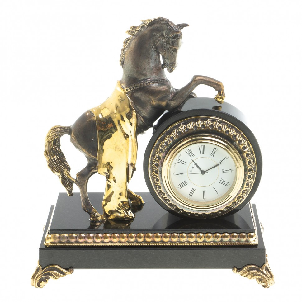 Настольные часы "Конь на дыбах" бронза долерит 113123 - фото 1 - id-p80870210