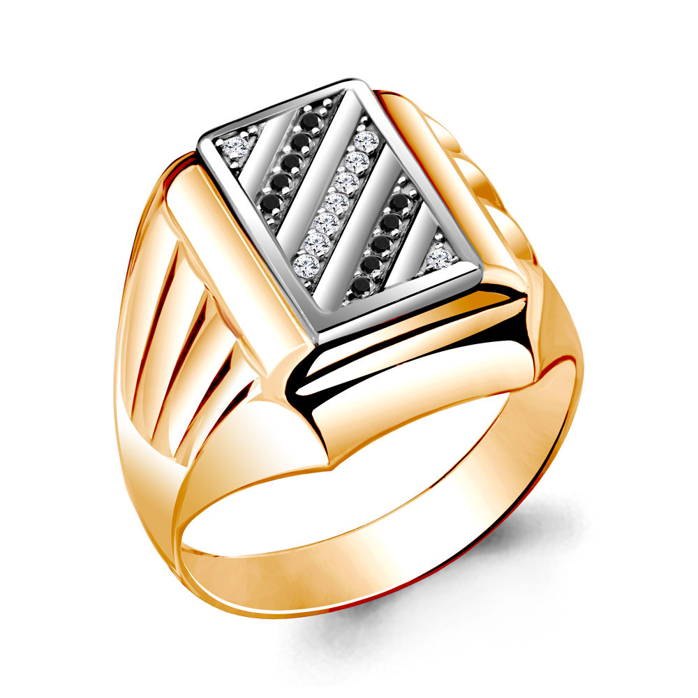 Мужское серебряное кольцо, печатка, Фианит, Нанокристалл Aquamarine 62112Ч.6 позолота - фото 1 - id-p96747160