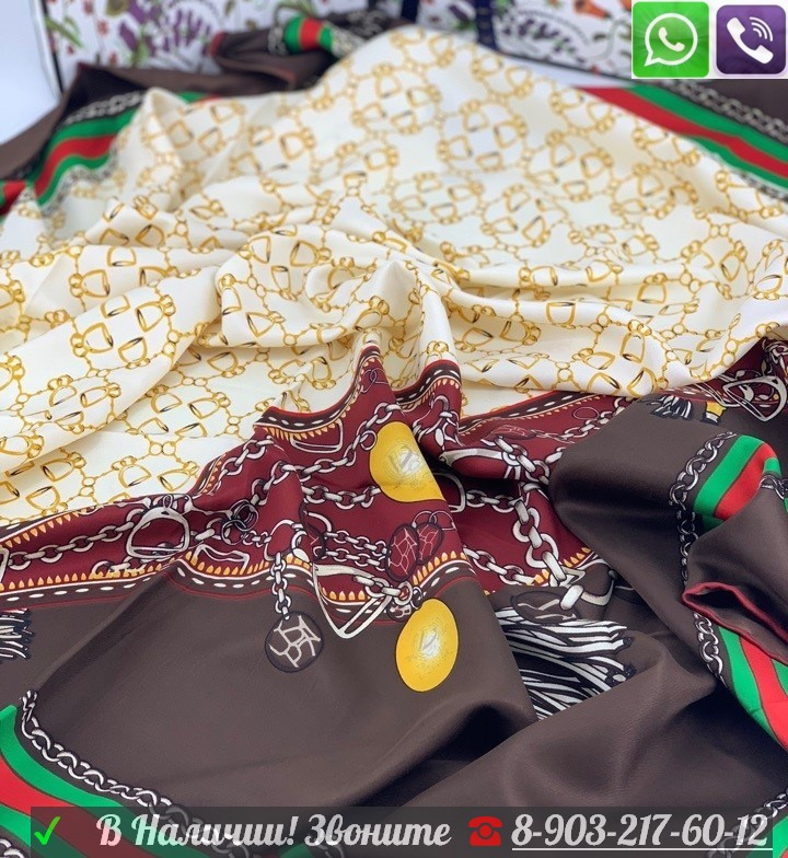 Шелковый платок Gucci шейный шарф с логотипом Гучи - фото 6 - id-p99197322