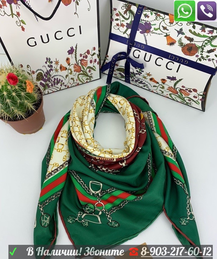 Шелковый платок Gucci шейный шарф с логотипом Гучи - фото 1 - id-p99197322