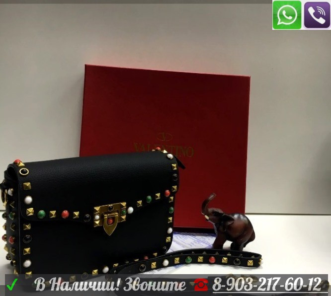 Сумка Valentino Rockstud Клатч с шипами Валентино Черная Красная Серая - фото 1 - id-p99195441