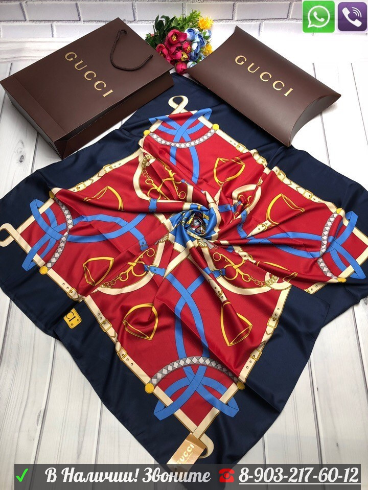 Платок Gucci с рисунками шелковый 100 см - фото 9 - id-p99197717