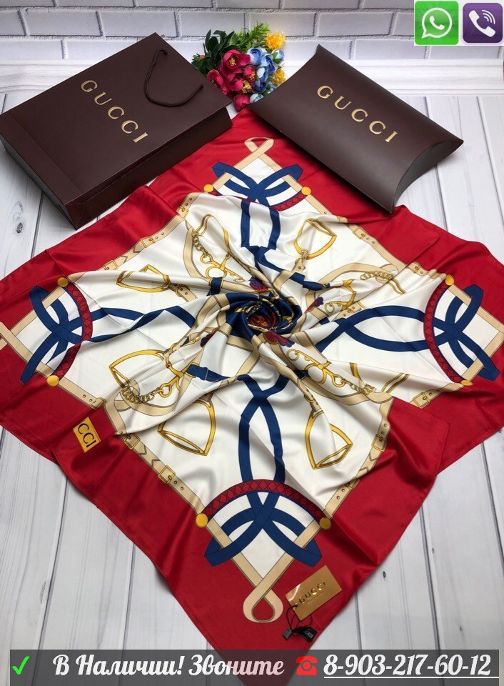 Платок Gucci с рисунками шелковый 100 см - фото 6 - id-p99197717