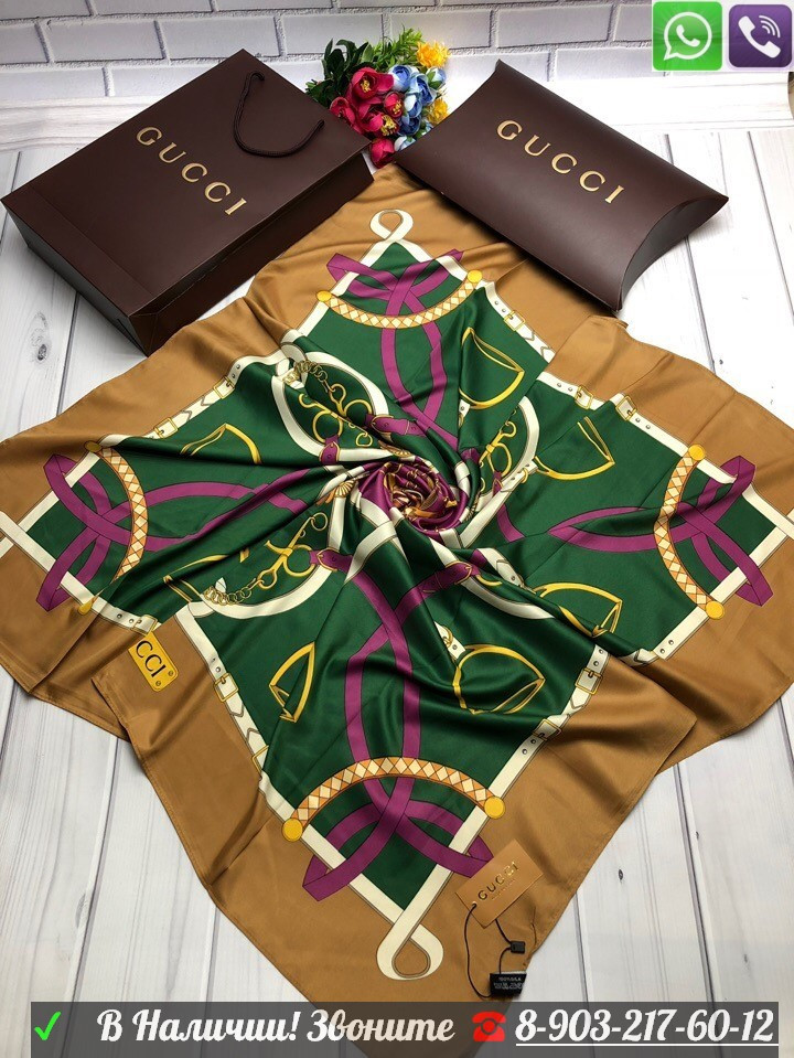 Платок Gucci с рисунками шелковый 100 см - фото 3 - id-p99197717