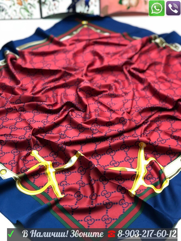 Платок Gucci шелковый 100 см с стрекозой - фото 2 - id-p99197718