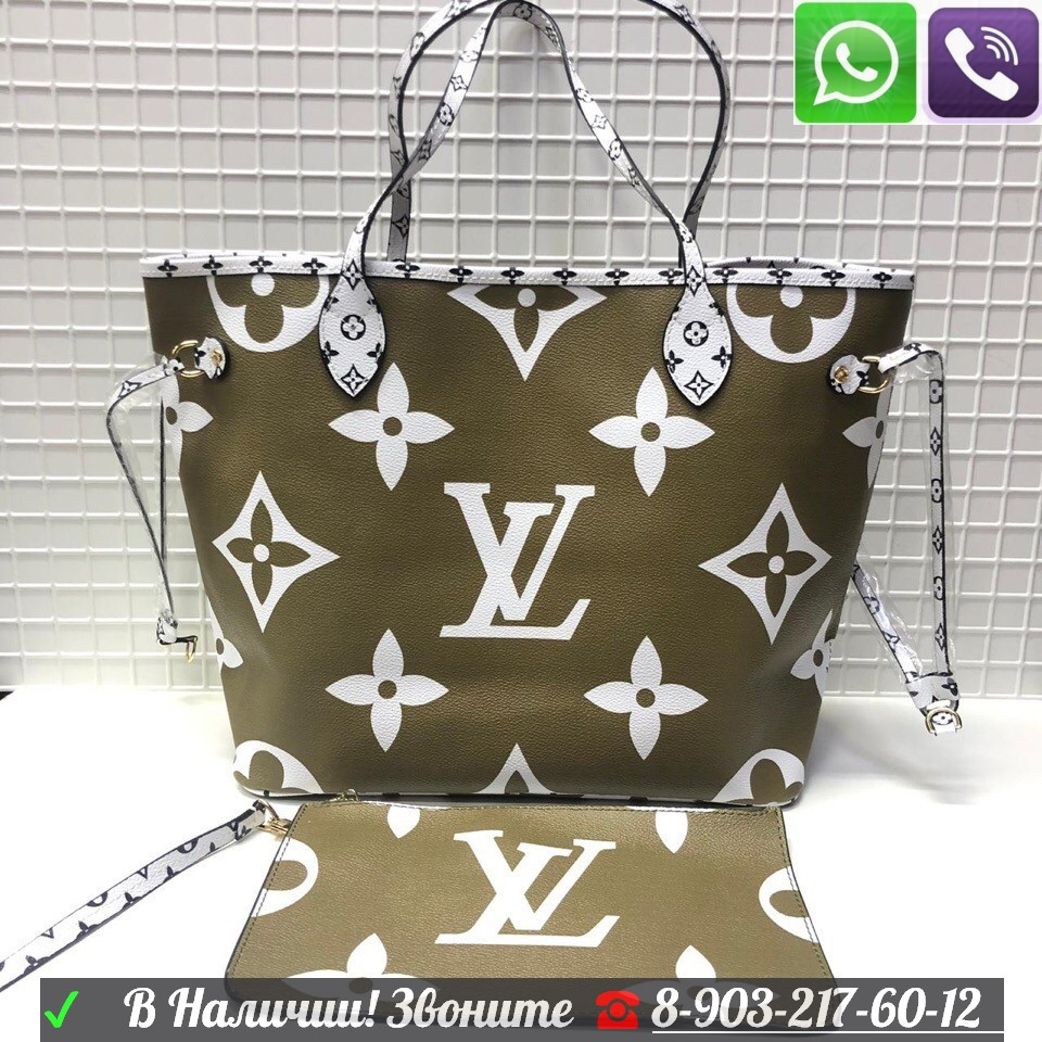 Сумка louis vuitton giant monogram neverfull Зеленая двухсторонняя - фото 3 - id-p99197819