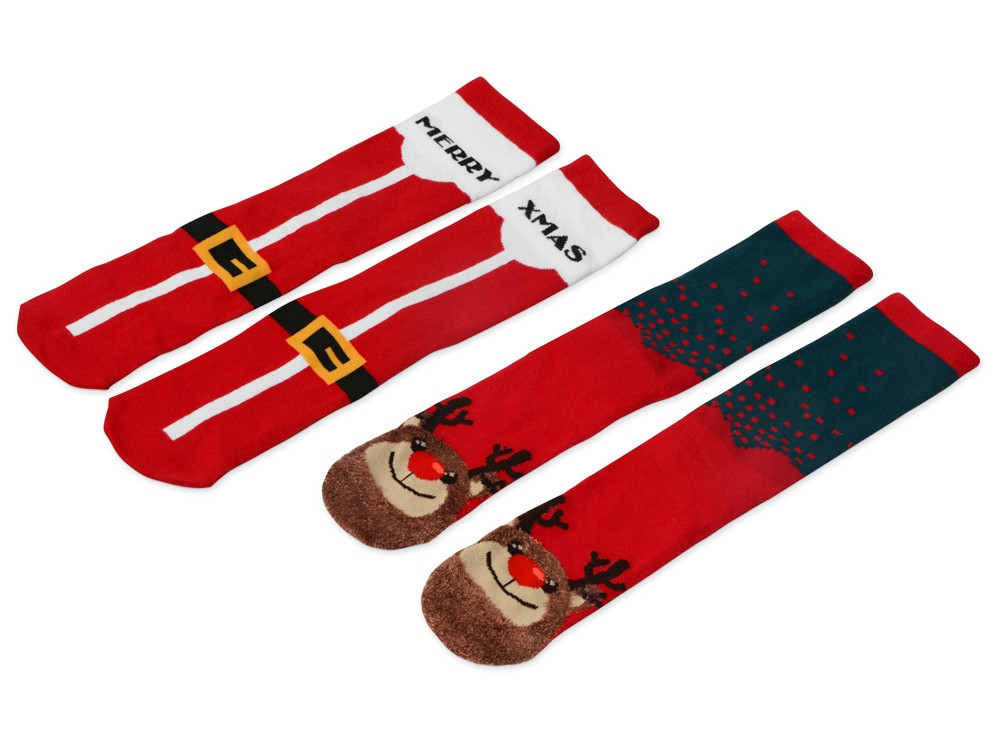 Набор носков с рождественской символикой в мешке женские, 2 пары, красный - фото 1 - id-p99321468