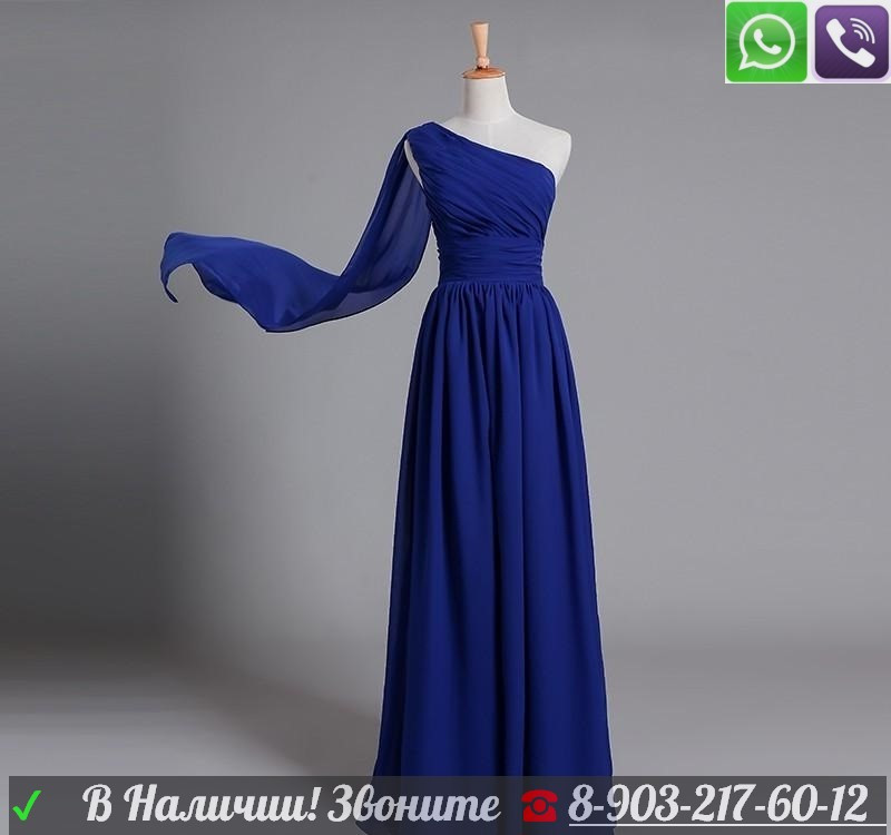 Вечернее платье длинное на одно плечо синее на выпускной свадьбу - фото 2 - id-p99198003