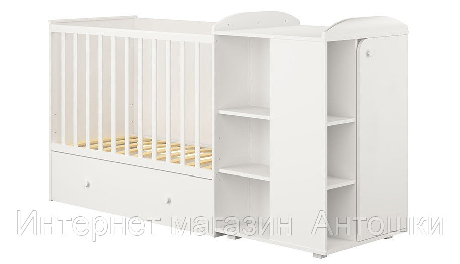 Кроватка-трансформер Polini kids "Ameli 800", (белый), с комодом, (может трансформироваться в подростковую кро