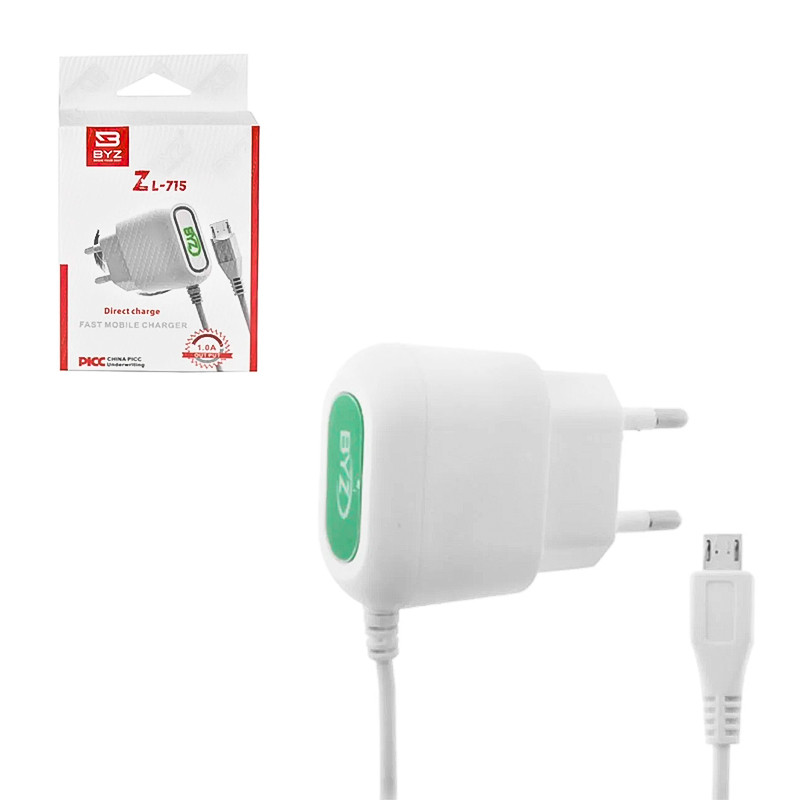 Сетевое зарядное устройство BYZ Zl-715 5V-1A micro Usb White BOX