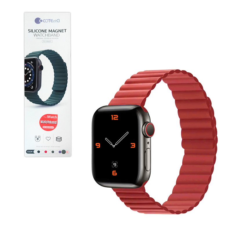 Ремешок For Apple Watch 42mm/44mm/45mm COTEetCI, W63, 21007-RD, Silicone Magnet Watchband, Red