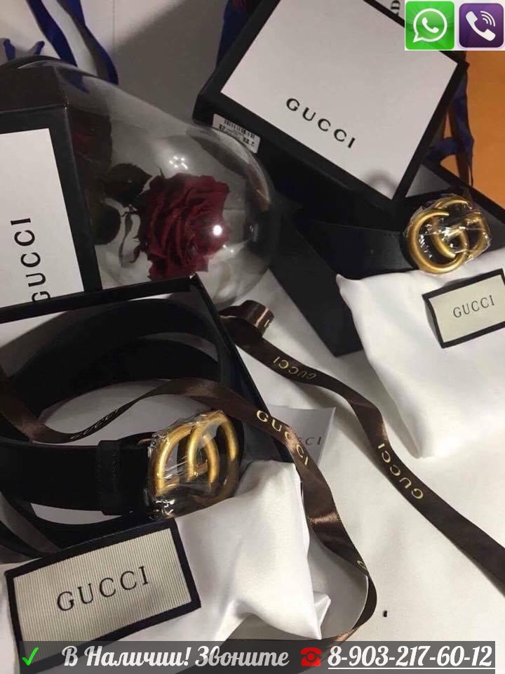 Ремень Gucci Marmont черный с бронзовой пряжкой