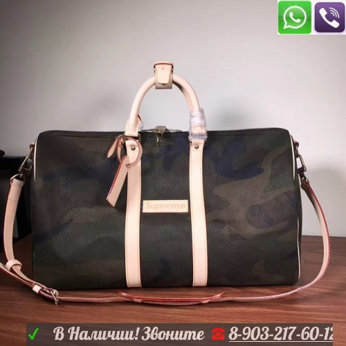 Дорожная Сумка Supreme Louis Vuitton Monogram Camo Keepall 45 Хакки Bandouliere Bag - фото 1 - id-p99196201