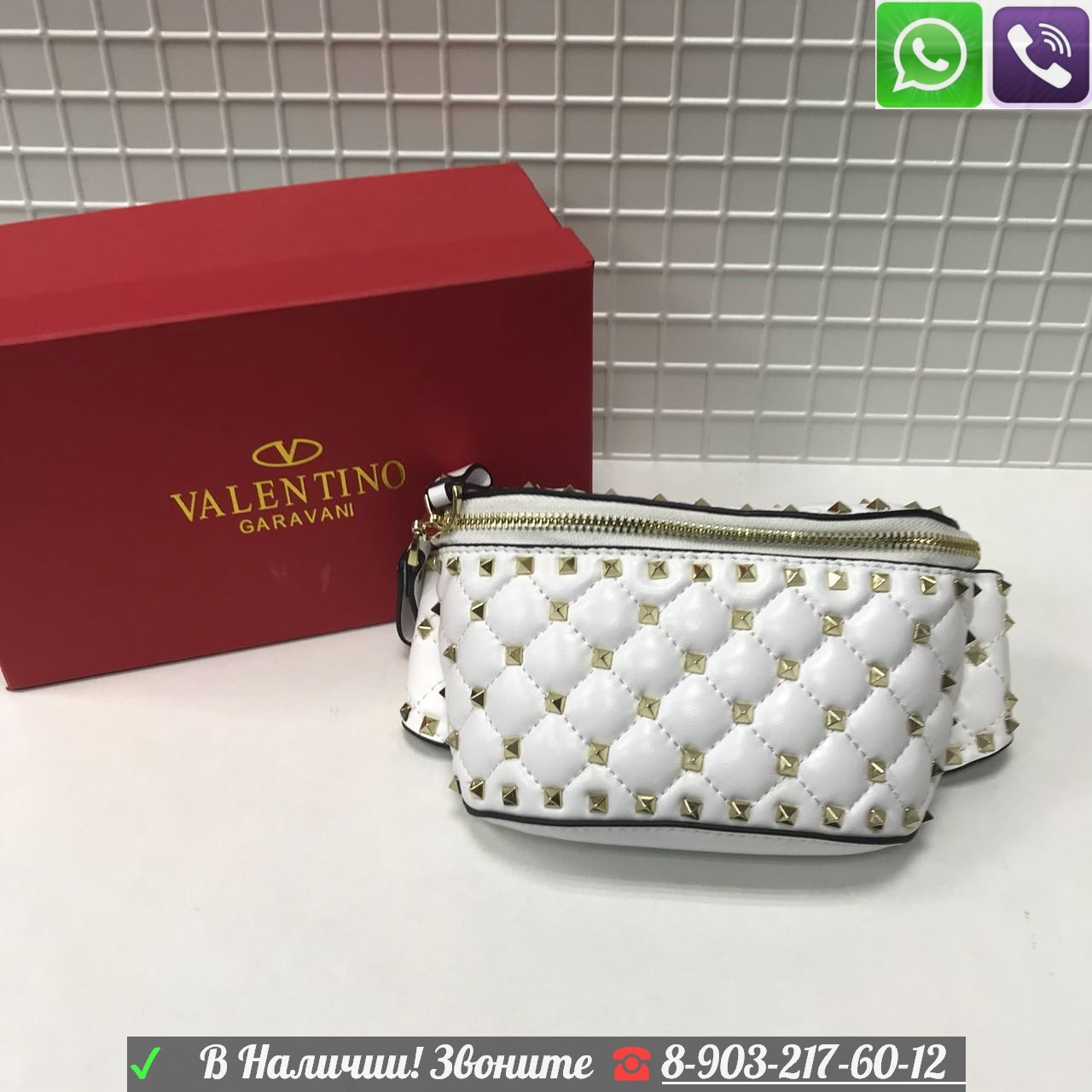Красная сумка Valentino Rockstud Валентино Поясная Spike на пояс Клатч - фото 5 - id-p99196289