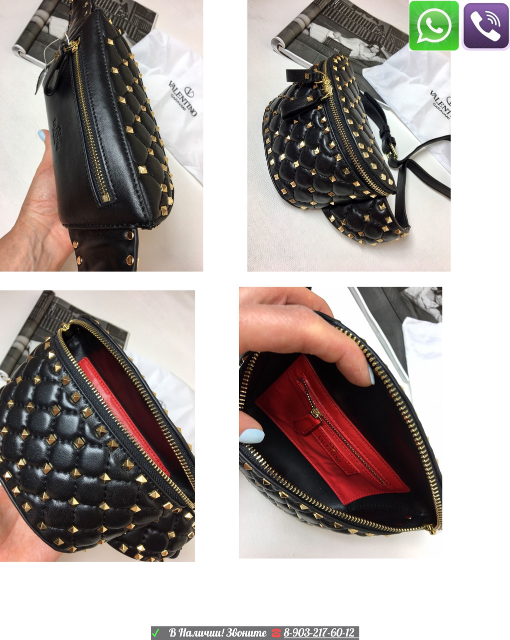 Красная сумка Valentino Rockstud Валентино Поясная Spike на пояс Клатч - фото 7 - id-p99196289