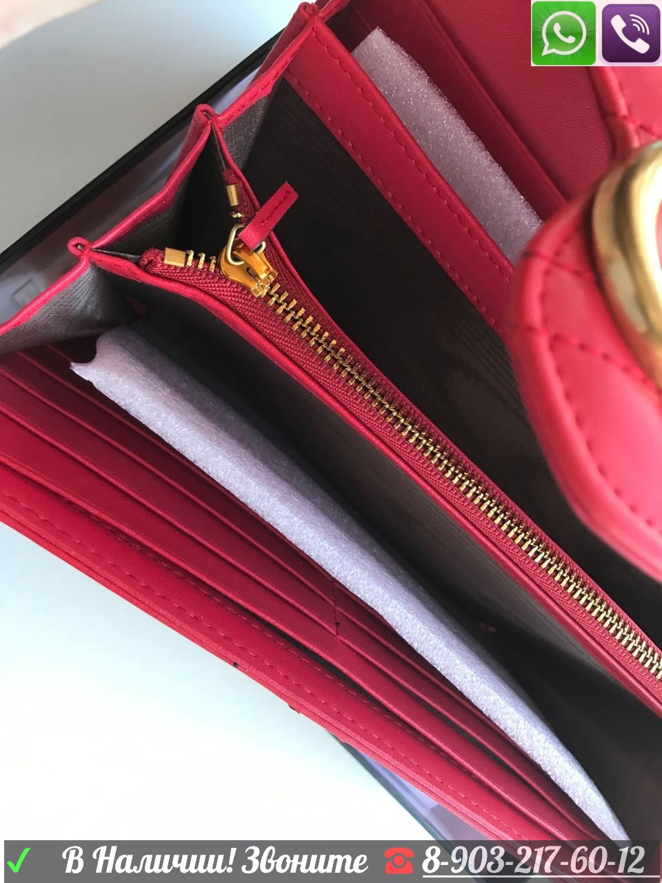 Красная Сумка Gucci Marmont Кошелек Клатч с цепочкой Gucci - фото 6 - id-p99197251
