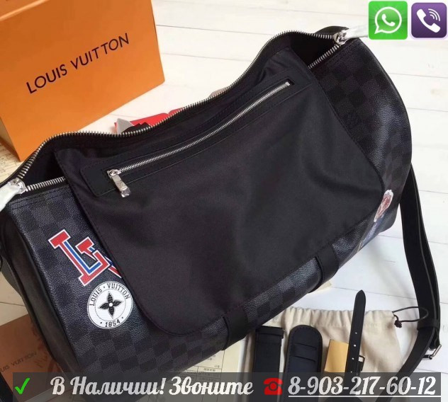 Сумка Дорожная Louis Vuitton Keepall Bandouliere 45 Stickers Луи Витон LV черная серая - фото 7 - id-p99196357