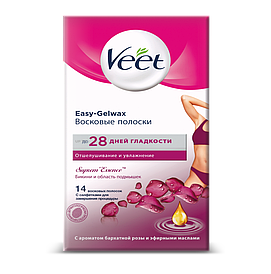 НЕ САДИТЬ Veet восковые полоски д/чувст.участков тела с ароматом барх.розы 14 шт