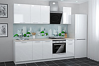 Кухонный гарнитур Сити, белый, белый глянец 240х210х60 см