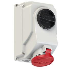 Розетка настенная PCE 32А/400V/3P+N+E/IP44, с выключателем и блокировкой