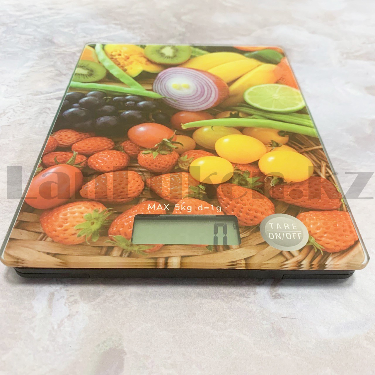 Кухонные электронные весы настольные прямоугольные мини с дисплеем c рисунком овощей и фруктов - фото 3 - id-p99456284