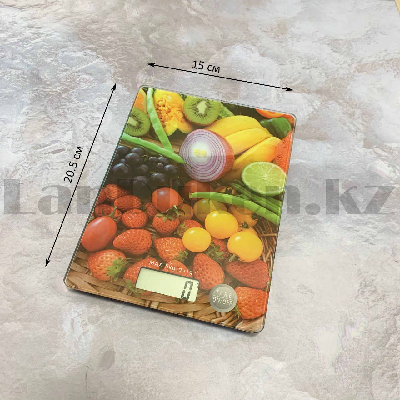 Кухонные электронные весы настольные прямоугольные мини с дисплеем c рисунком овощей и фруктов - фото 2 - id-p99456284