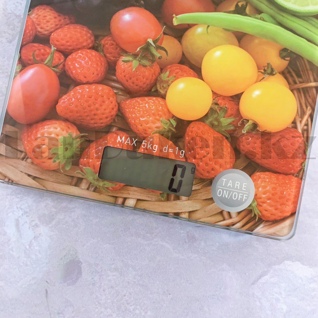 Кухонные электронные весы настольные прямоугольные мини с дисплеем c рисунком овощей и фруктов - фото 4 - id-p99456284