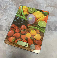 Кухонные электронные весы настольные прямоугольные мини с дисплеем c рисунком овощей и фруктов