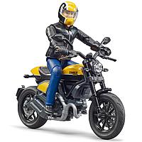 Bruder Игрушечный Мотоцикл Scrambler Ducati с мотоциклистом Желтый (Брудер 63-053)