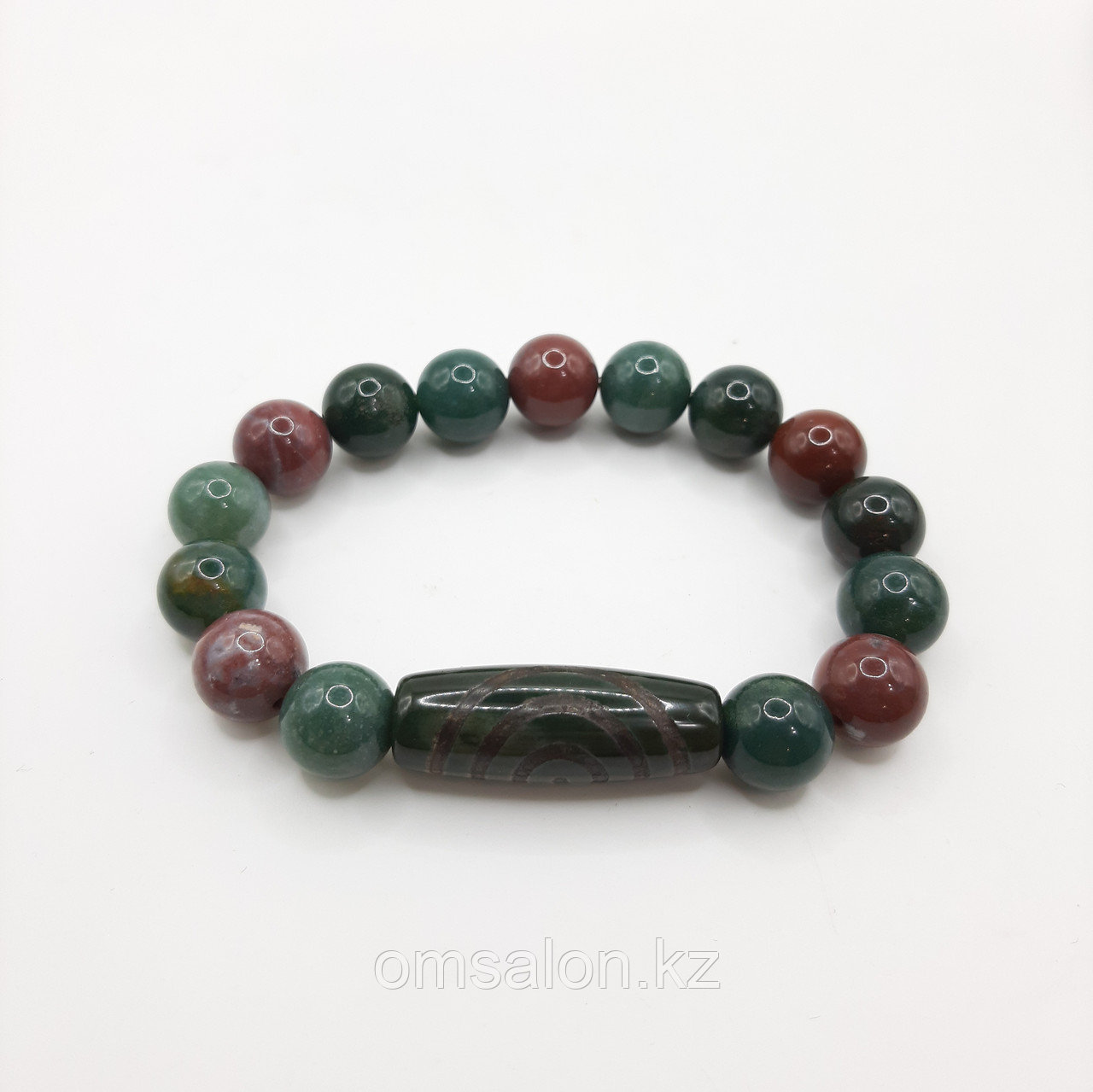 Браслет на удачу и изобилие из гелиотропа с бусиной Дзи Чакра, фото 1