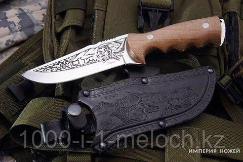Нож охотничий «КИЗЛЯР» с гравировкой и ножнами из тисненной кожи, фото 2