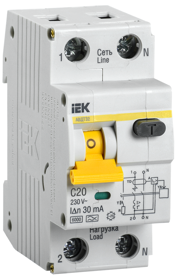 Автоматический выключатель дифференциального тока АВДТ32 C20 IEK - фото 1 - id-p99535554